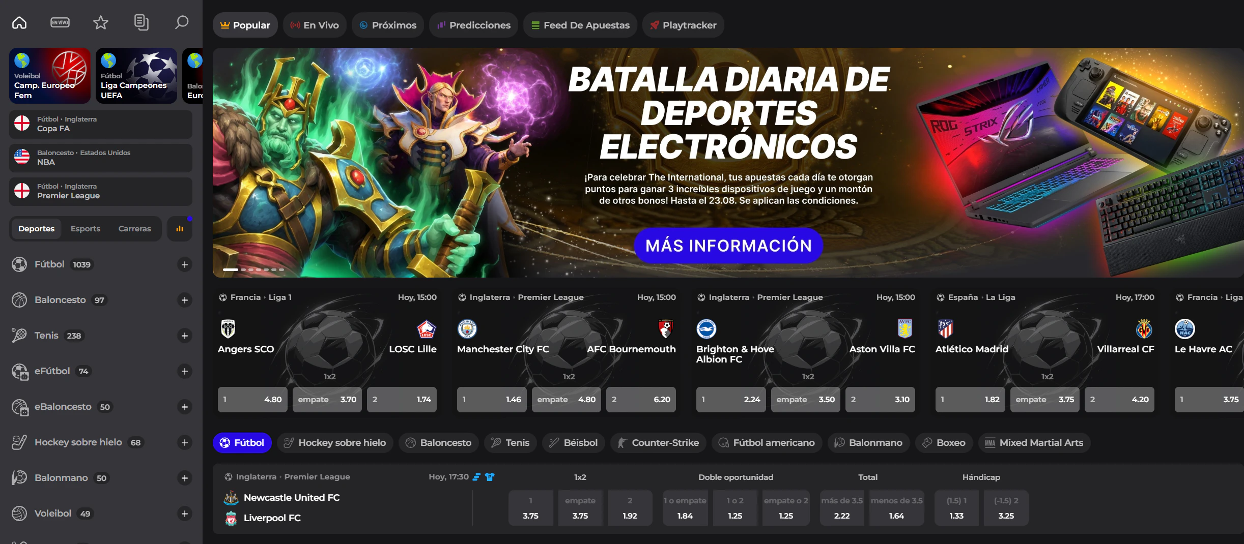 Winaura Casino apuestas deportivas y eSports disponibles